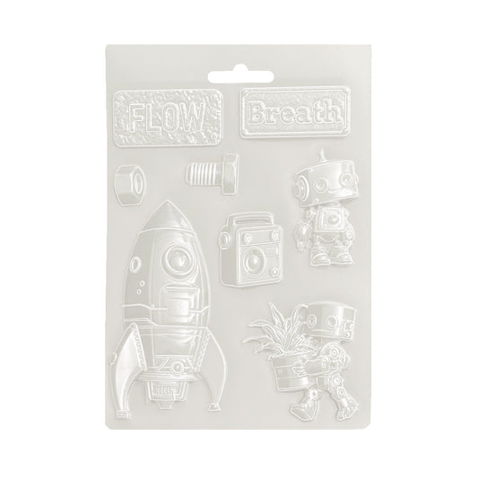 Stamperia- Soft Mould A5 - A new beginning spaceship and robot