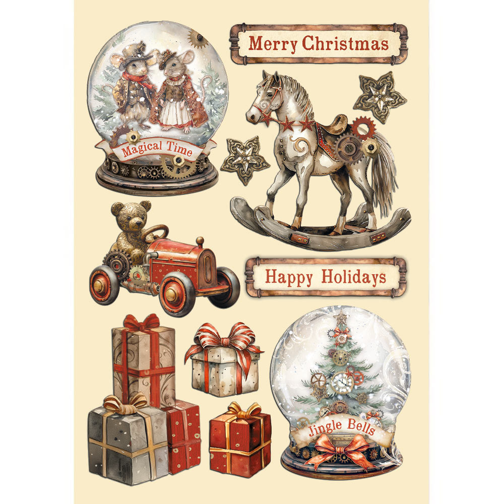 Stamperia - A5 - Wooden Shapes - Gear up for Christmas snowglobes**