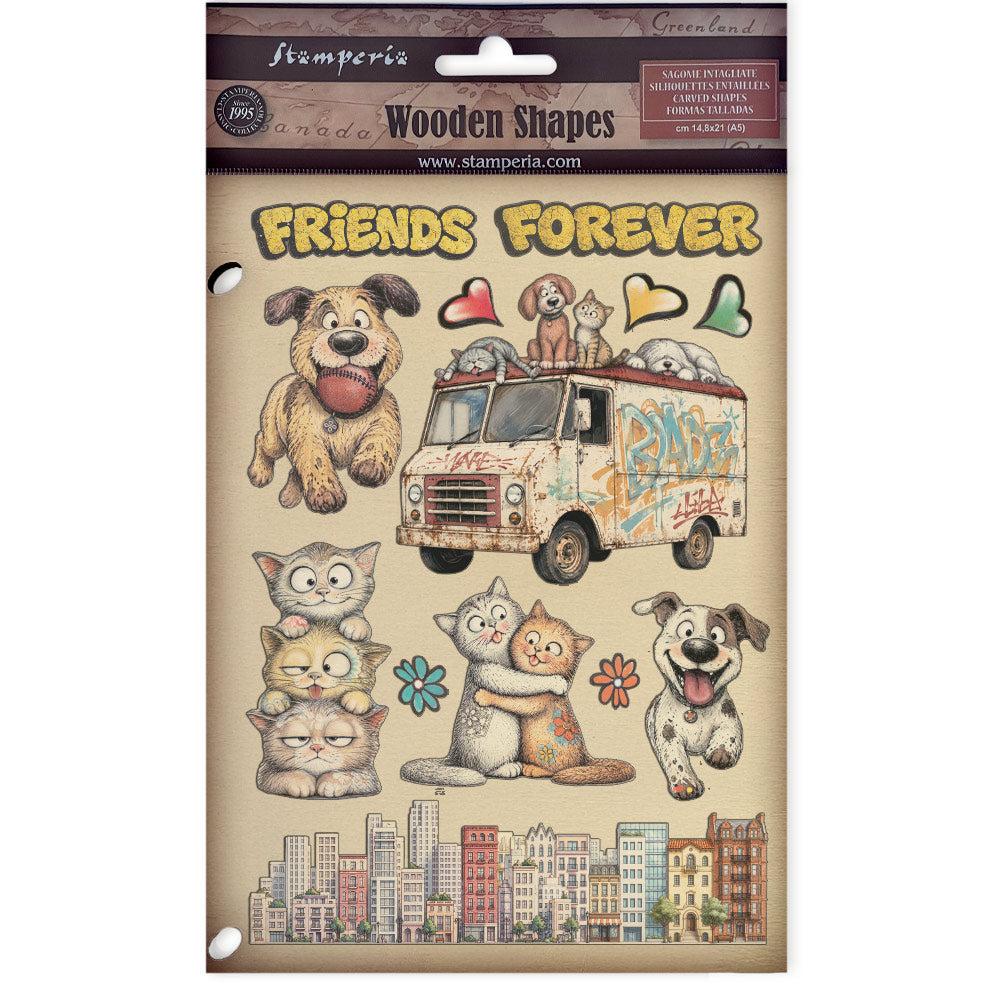 Stamperia - A5 - Wooden Shapes - Furry Friends 2