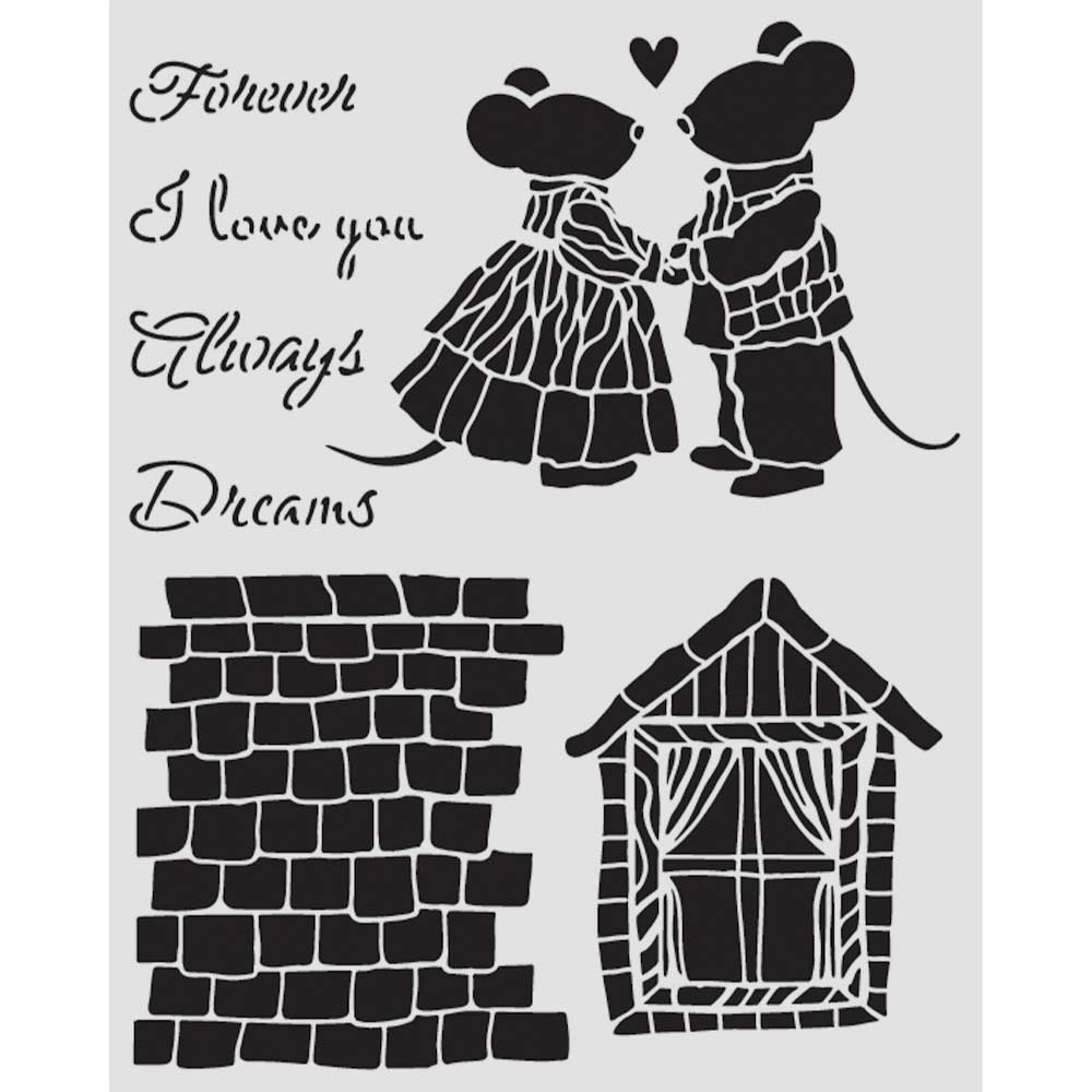 Stamperia - Mix Media Stencil - 20 X 25 Family house and mice