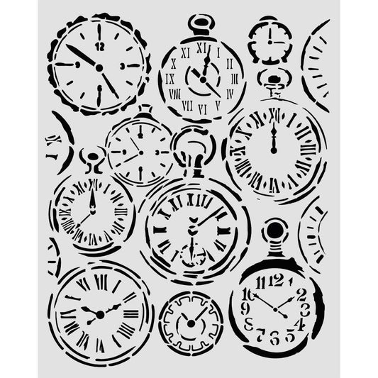 Stamperia - Mix Media Stencil - 20 X 25 Gardens of Time - mixed clocks