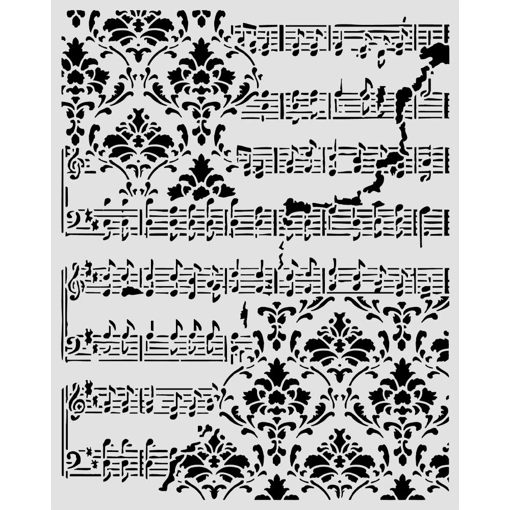Stamperia - Mix Media Stencil - 20 X 25 Symphony score & frize