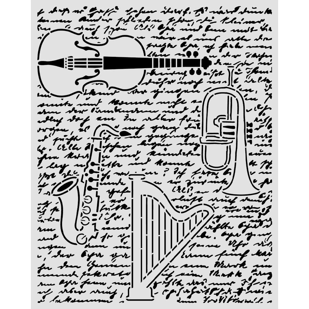 Stamperia - Mix Media Stencil - 20 X 25 Symphony violin, trumpet harp
