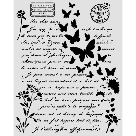 Stamperia - Mix Media Stencil - 20 X 25 Flowers and Poems letter and butterflies