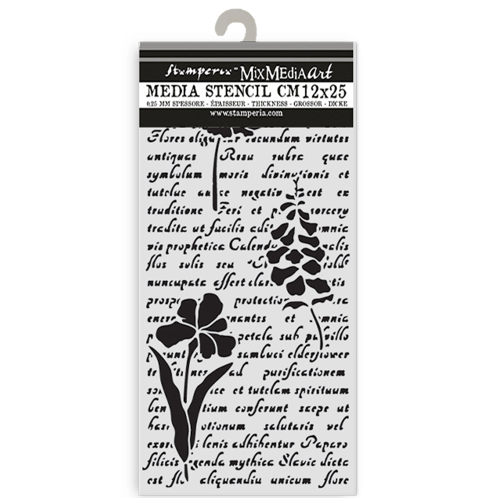 Stamperia- Thick Stencil 12 X 25cm- Herbarium Silvae - Letter with flowers