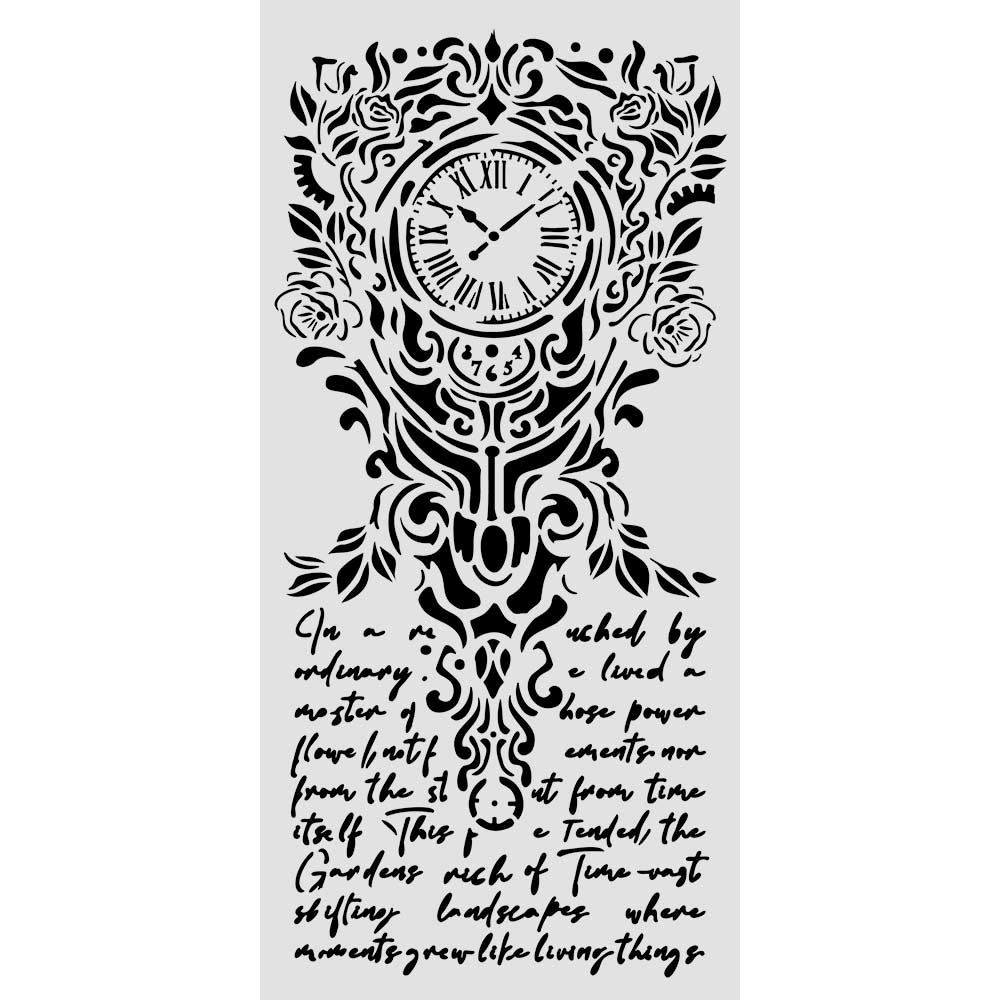 Stamperia- Thick Stencil 12 X 25cm- Garden of Time - clock and writing