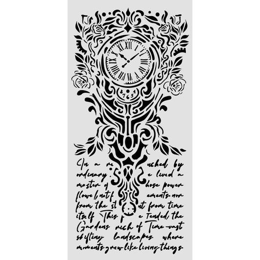 Stamperia- Thick Stencil 12 X 25cm- Garden of Time - clock and writing
