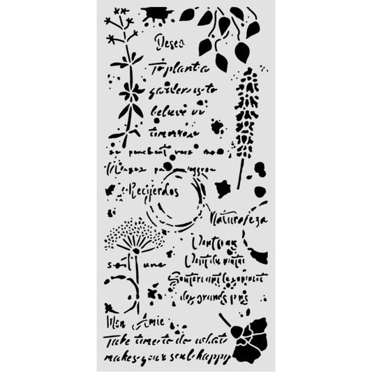 Stamperia- Thick Stencil 12 X 25cm- Flowers and Poems flowers and writings