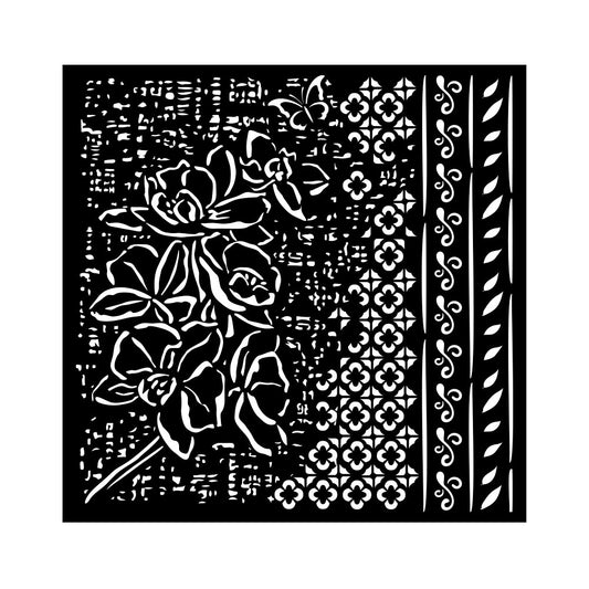 Stamperia - Mix Media Stencil - 18 X 18 - Orchids and Cats Pattern