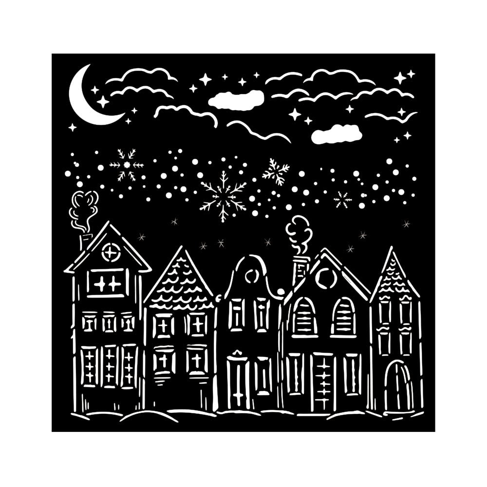 PRE ORDER - Stamperia - Mix Media Stencil - 18 X 18 - Classic Christmas houses