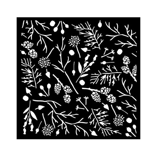 Stamperia - Mix Media Stencil - 18 X 18 - Forest Branches And Pinecones