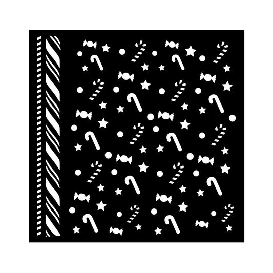 Stamperia - Mix Media Stencil - 18 X 18 - Candy Christmas Candy cane Pattern