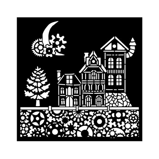 Stamperia - Mix Media Stencil - 18 X 18 - Gear up for Christmas houses