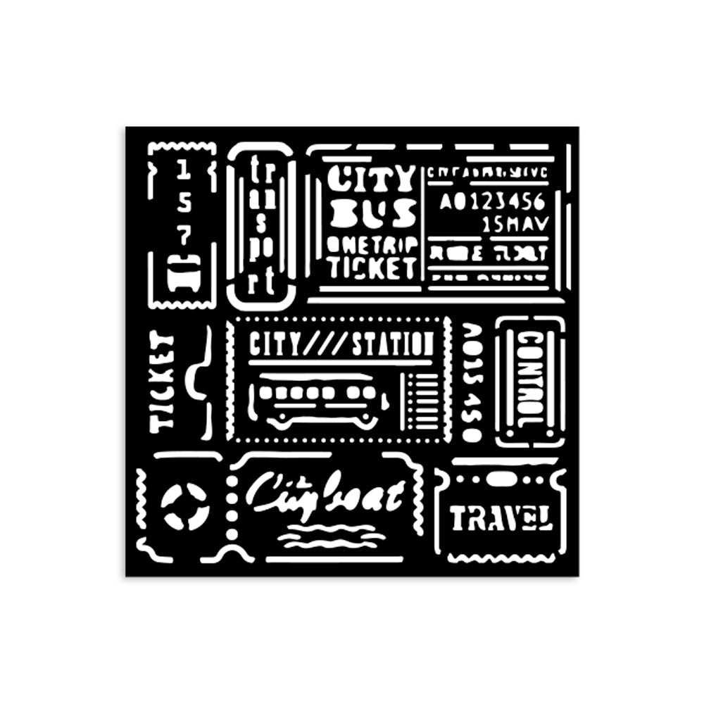 Stamperia- Thick Stencil 12 X 12cm- Art of Travelling tickets