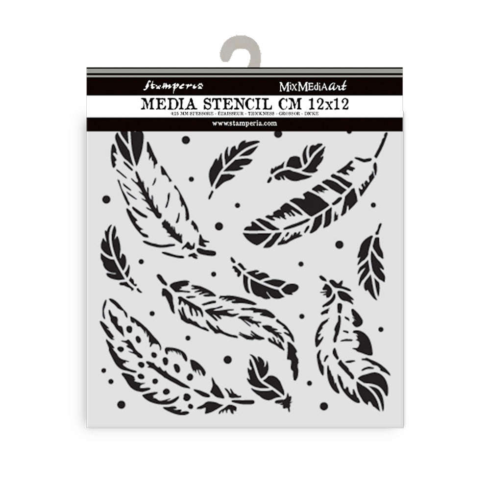 Stamperia- Thick Stencil 12 X 12cm - Herbarium Silvae feather pattern
