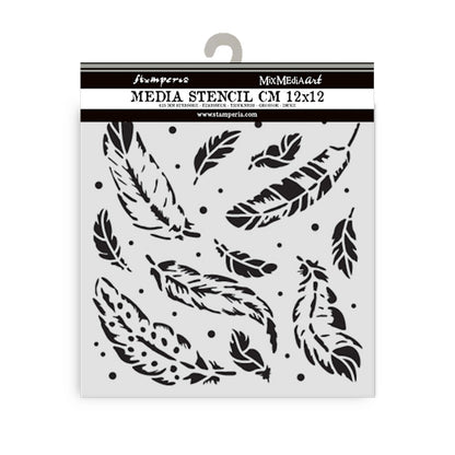 Stamperia- Thick Stencil 12 X 12cm - Herbarium Silvae feather pattern