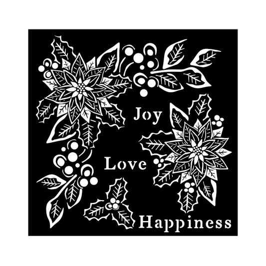 Stamperia - Mix Media Stencil - 18 X 18 - Christmas Joy, Love, Happiness
