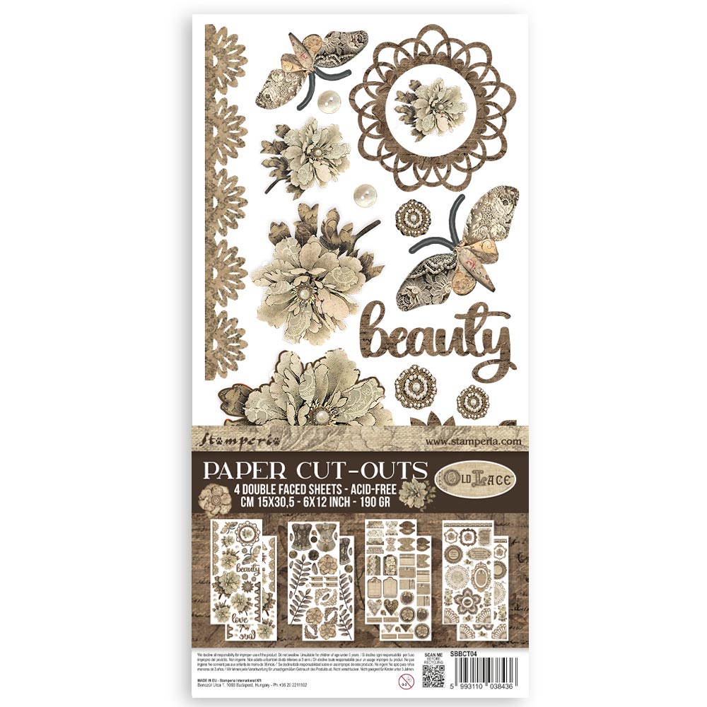 Stamperia - Paper cut-outs Double Face - 4 sheets cm. 15x30,5 - Old Lace