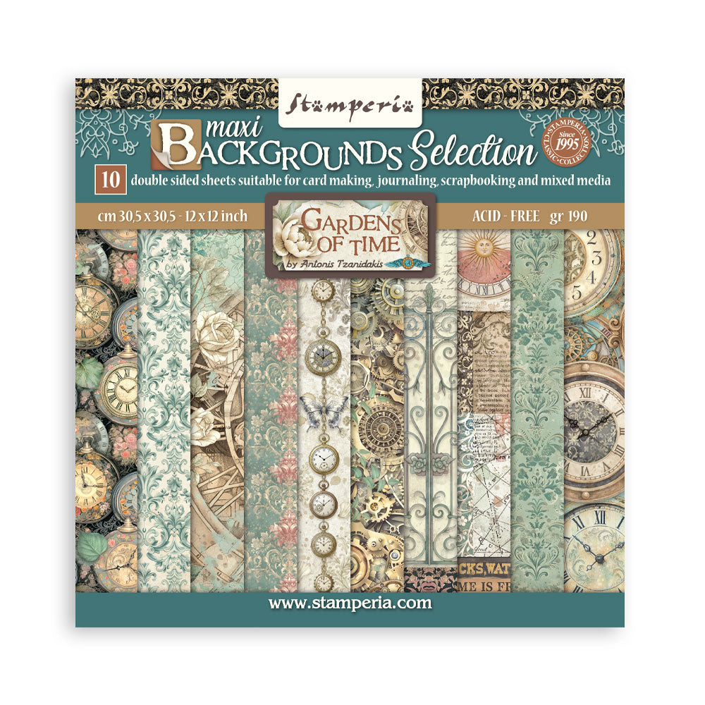 Stamperia - (12”X12”)  Backgrounds- Paper pad - Garden of Time