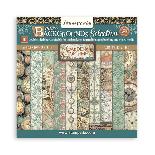 Stamperia - (12”X12”)  Backgrounds- Paper pad - Garden of Time
