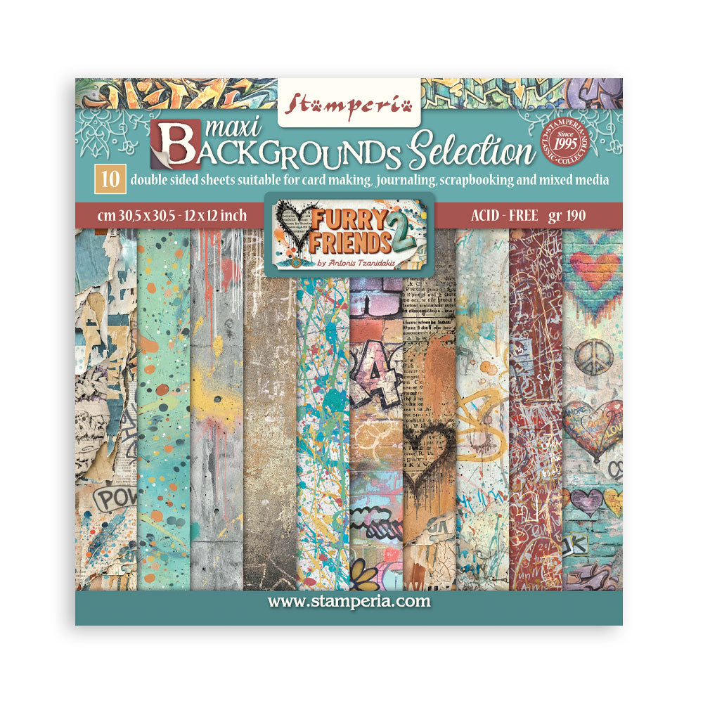 Stamperia - (12”X12”) Backgrounds- Paper pad - Furry Friends 2