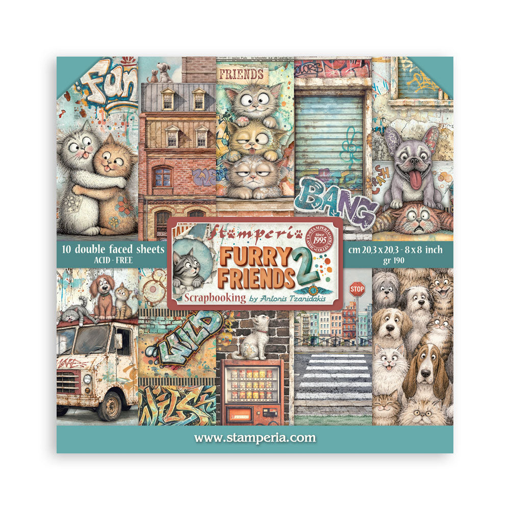 Stamperia - (8”X8”) Paper Pad Furry Friends 2