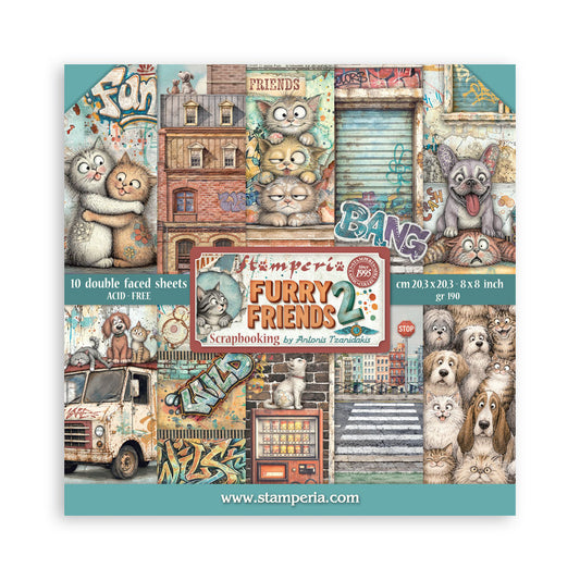Stamperia - (8”X8”) Paper Pad Furry Friends 2