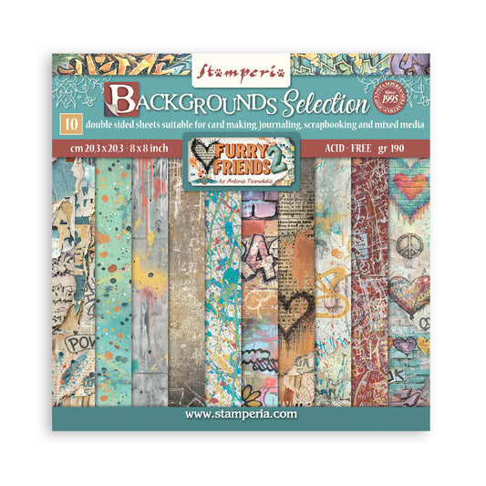Stamperia -  (8”X8”) Backgrounds Furry Friends 2