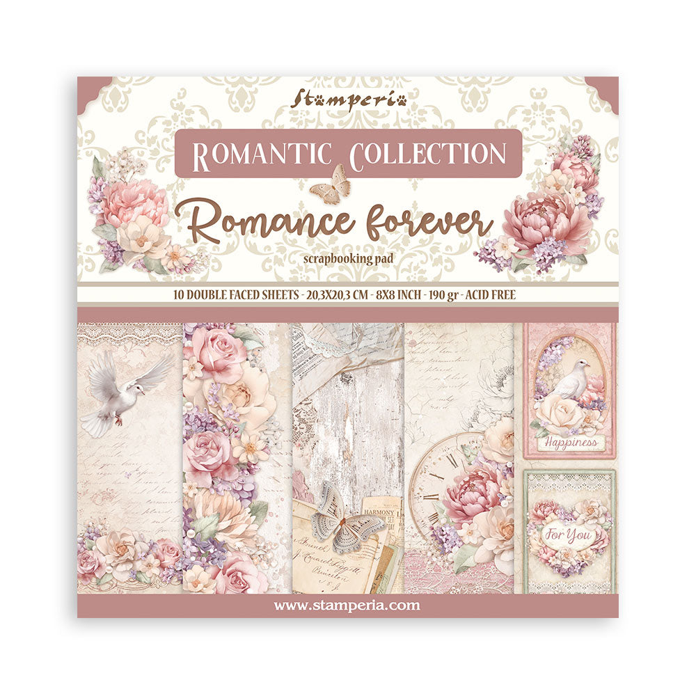 Stamperia -  (8”X8”)  Romance forever paper pad