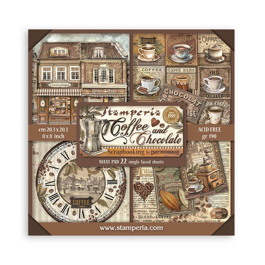 Stamperia -  (8”X8”) 22 sheets Maxi Single Sided  Coffee and Chocolate paper pad