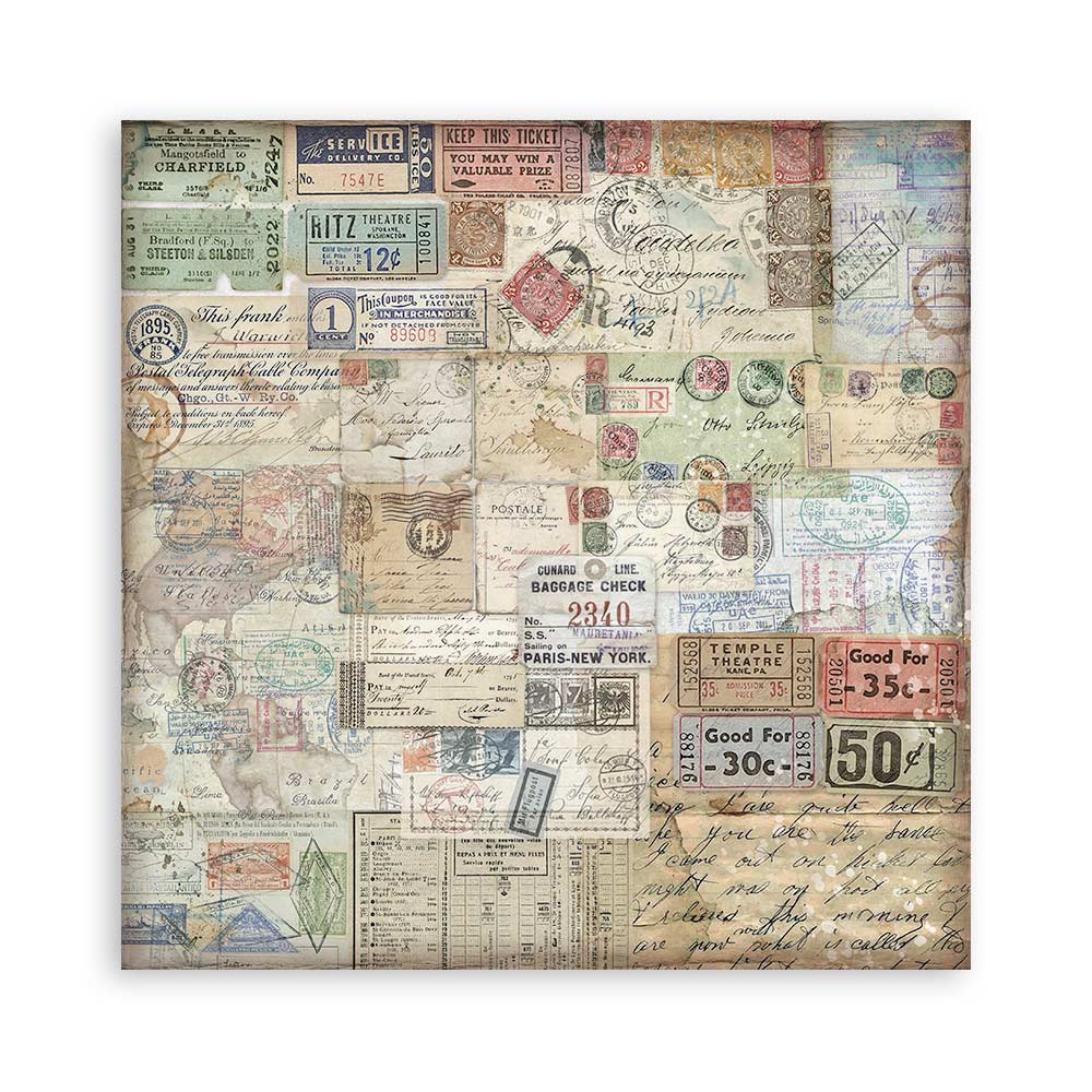 Stamperia -  (12”X12”) Single Face 22 sheets  Art of travelling