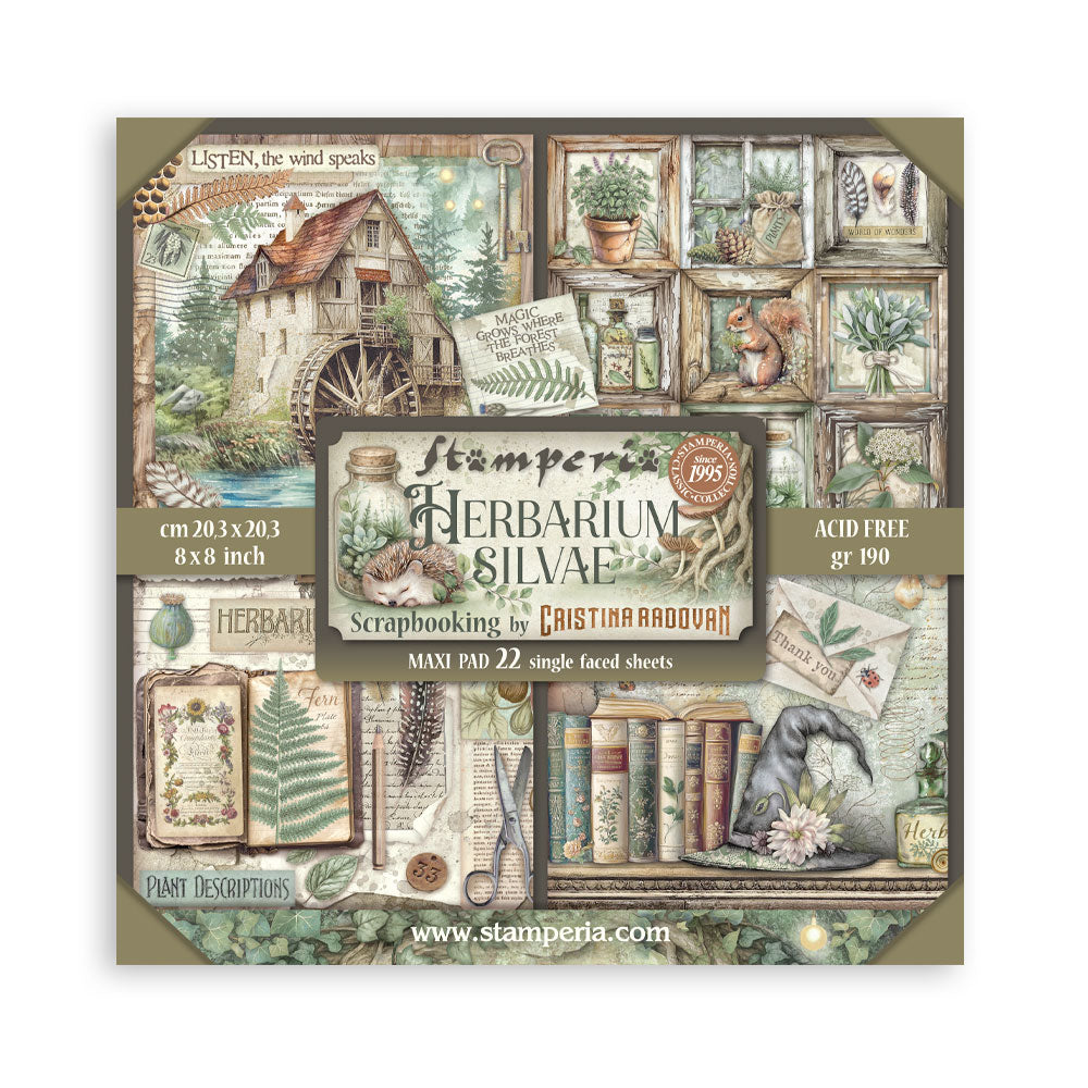 Stamperia - (8”X8”) 22 sheets Maxi Single Sided face - Herbarium Silvae