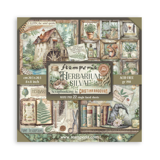 Stamperia - (8”X8”) 22 sheets Maxi Single Sided face - Herbarium Silvae