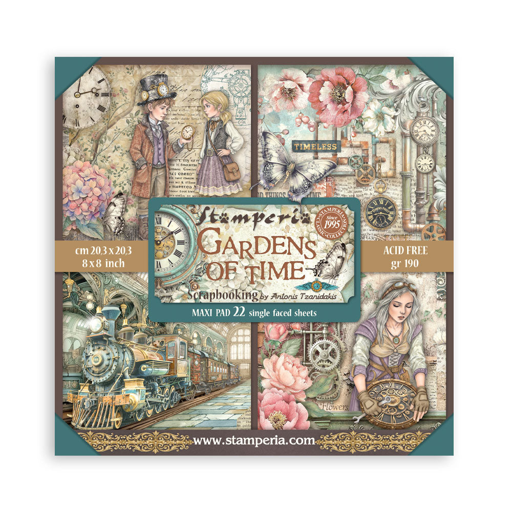 Stamperia - (8”X8”) 22 sheets Maxi Single Sided face - Garden of Time