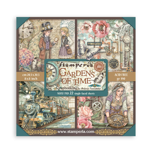 Stamperia - (8”X8”) 22 sheets Maxi Single Sided face - Garden of Time