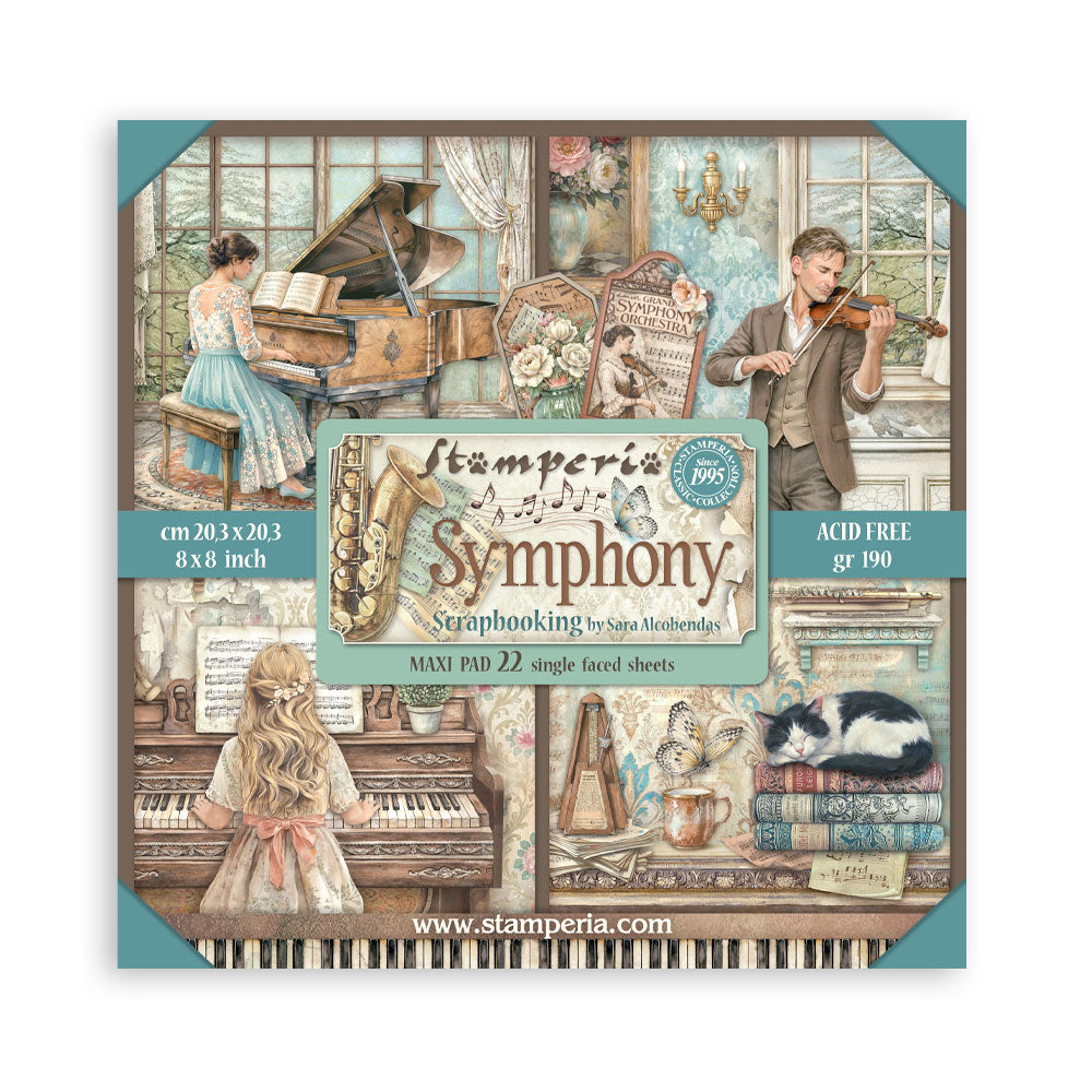Stamperia - (8”X8”) 22 sheets Maxi Single Sided face - Symphony