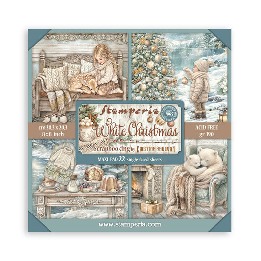 Stamperia - (8”X8”) 22 sheets Maxi Single Sided face - White Christmas