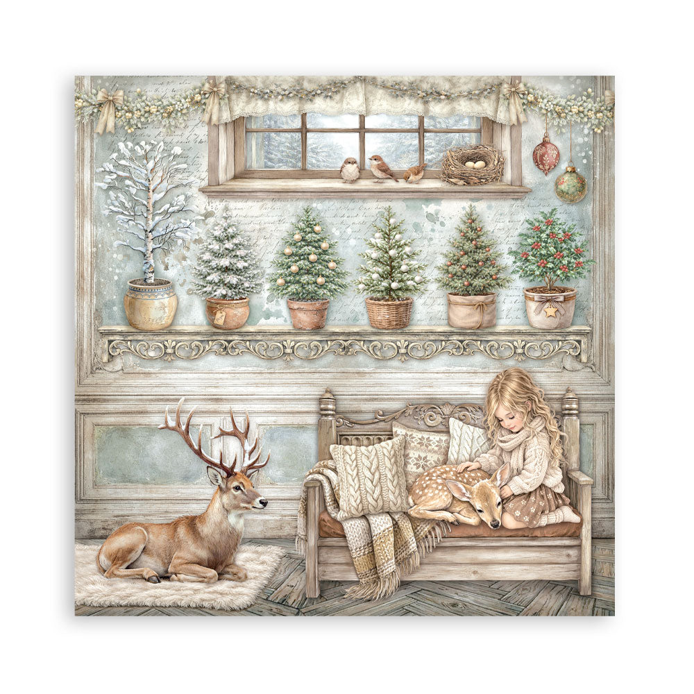 Stamperia - (8”X8”) 22 sheets Maxi Single Sided face - White Christmas