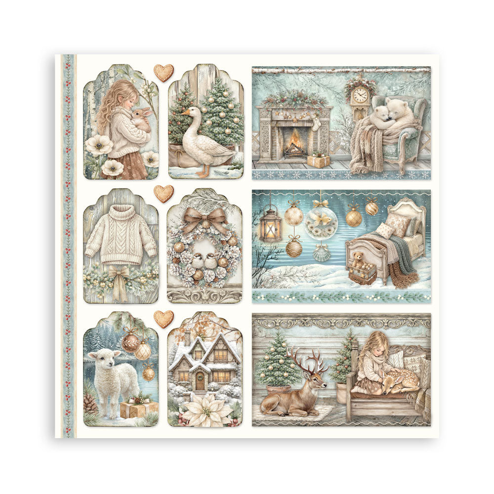 Stamperia - (8”X8”) 22 sheets Maxi Single Sided face - White Christmas