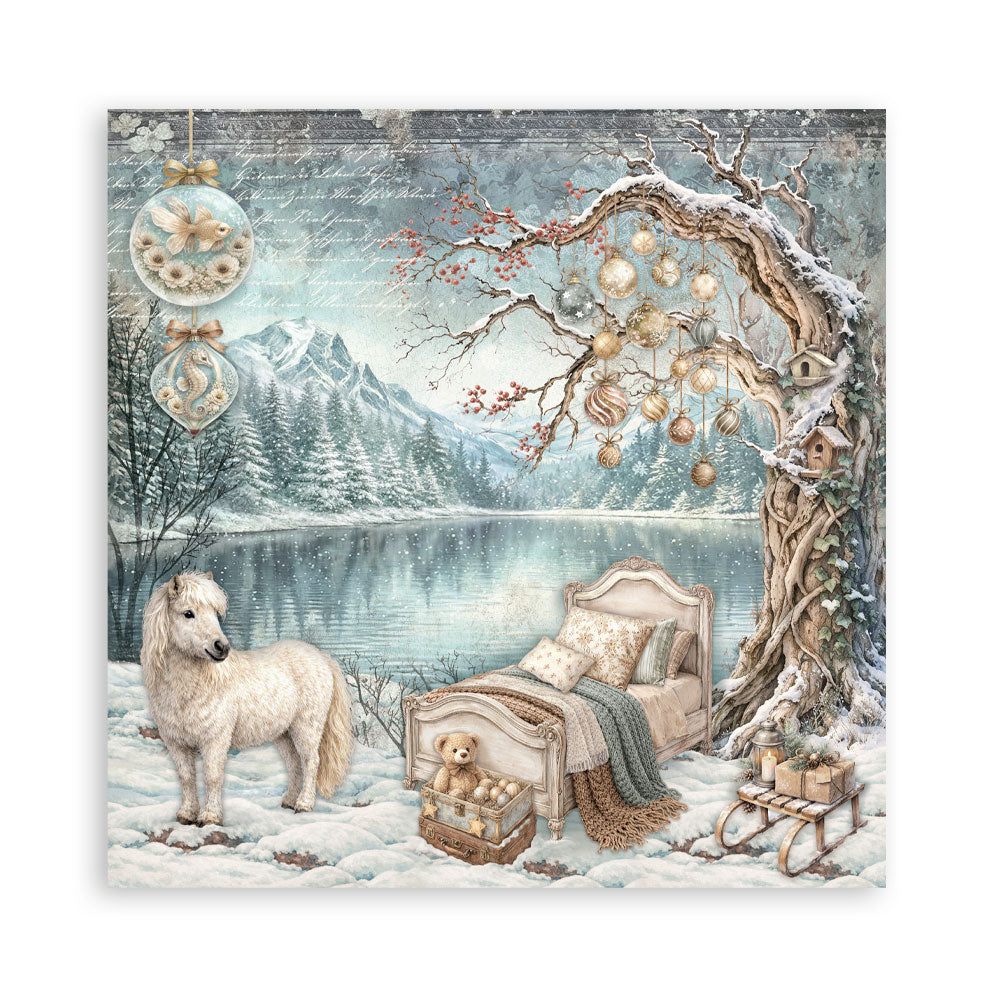 Stamperia - (8”X8”) 22 sheets Maxi Single Sided face - White Christmas