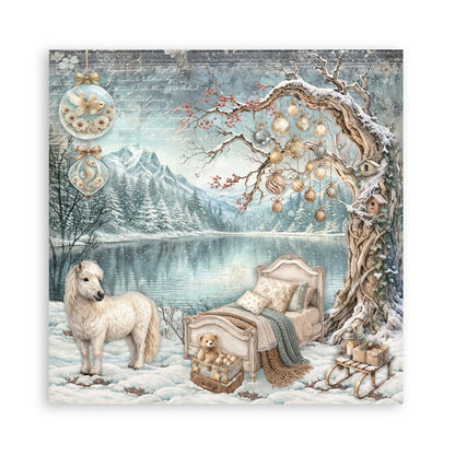 Stamperia - (8”X8”) 22 sheets Maxi Single Sided face - White Christmas