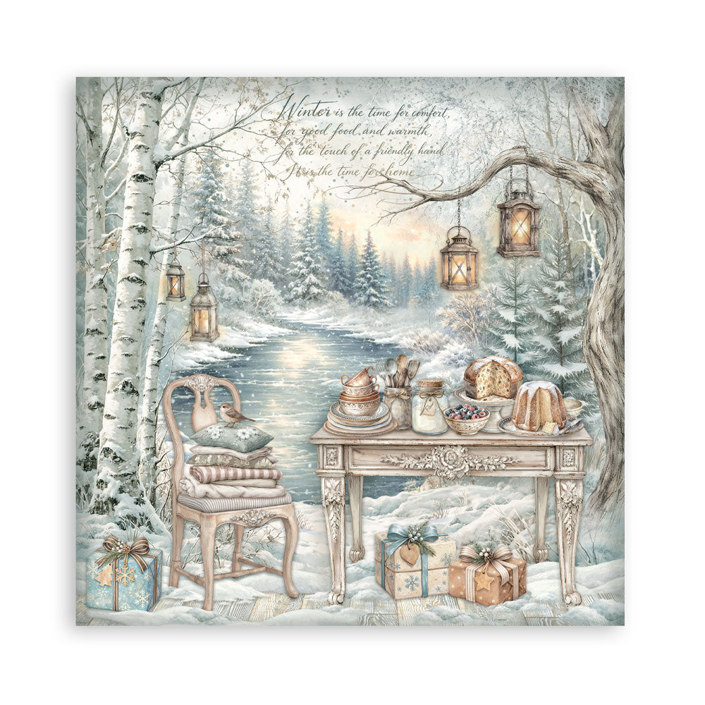 Stamperia - (8”X8”) 22 sheets Maxi Single Sided face - White Christmas