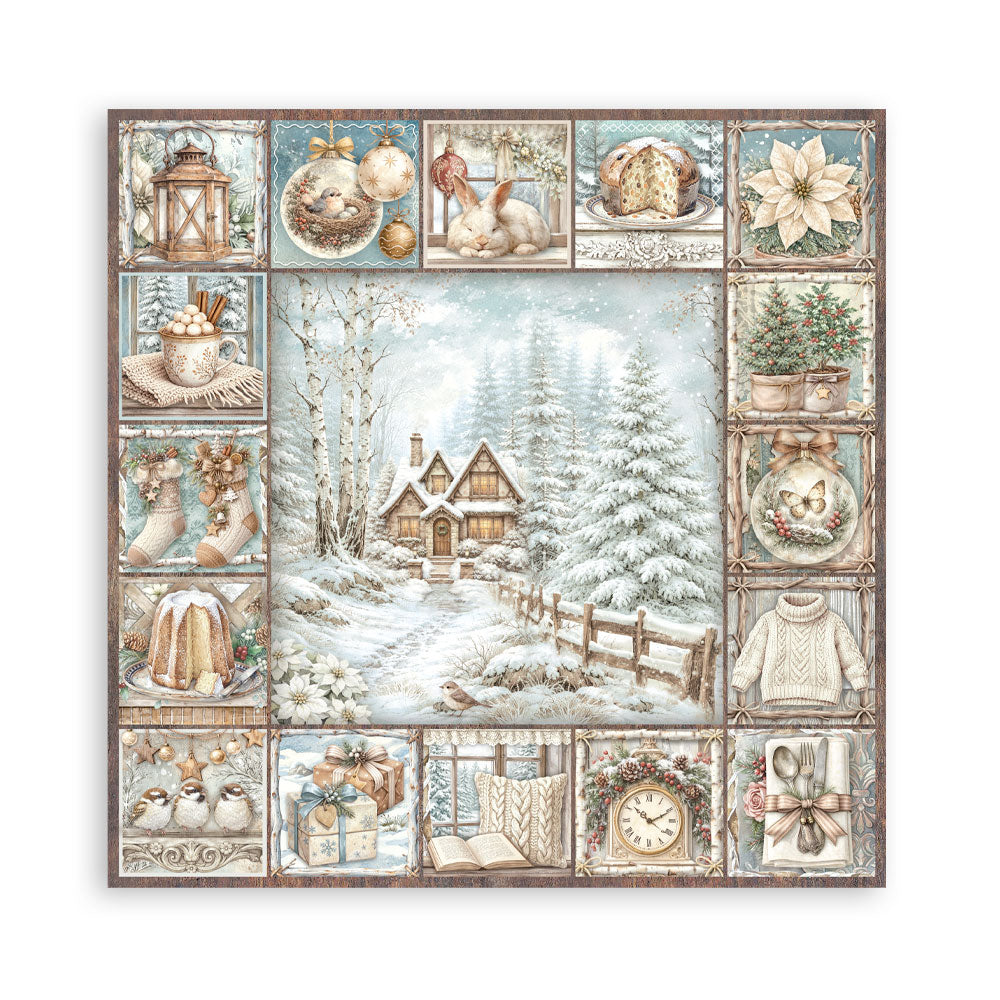 Stamperia - (8”X8”) 22 sheets Maxi Single Sided face - White Christmas