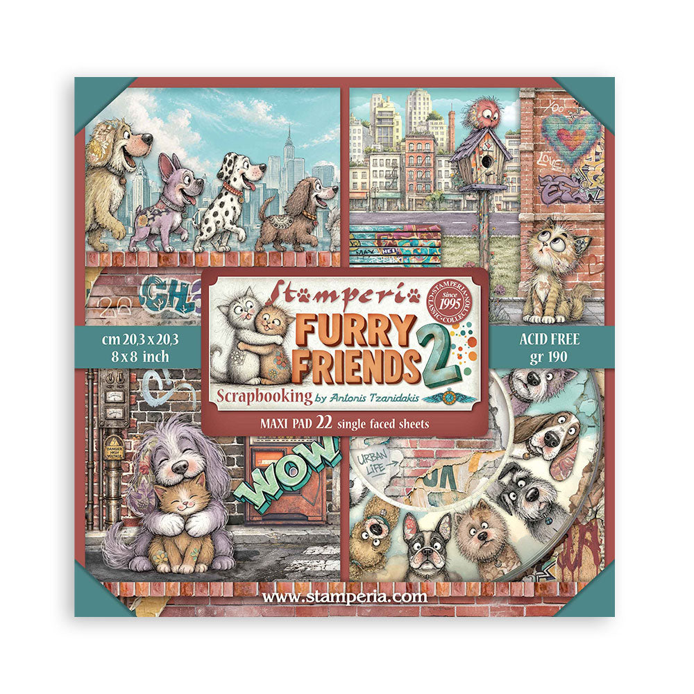 Stamperia - (8”X8”) 22 sheets Maxi Single Sided face - Furry Friends 2