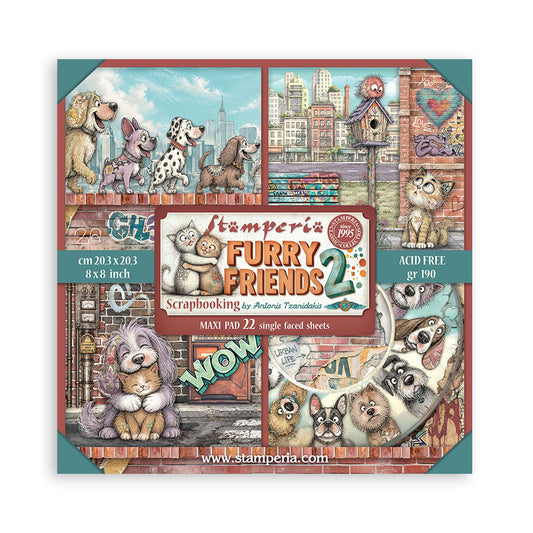 Stamperia - (8”X8”) 22 sheets Maxi Single Sided face - Furry Friends 2