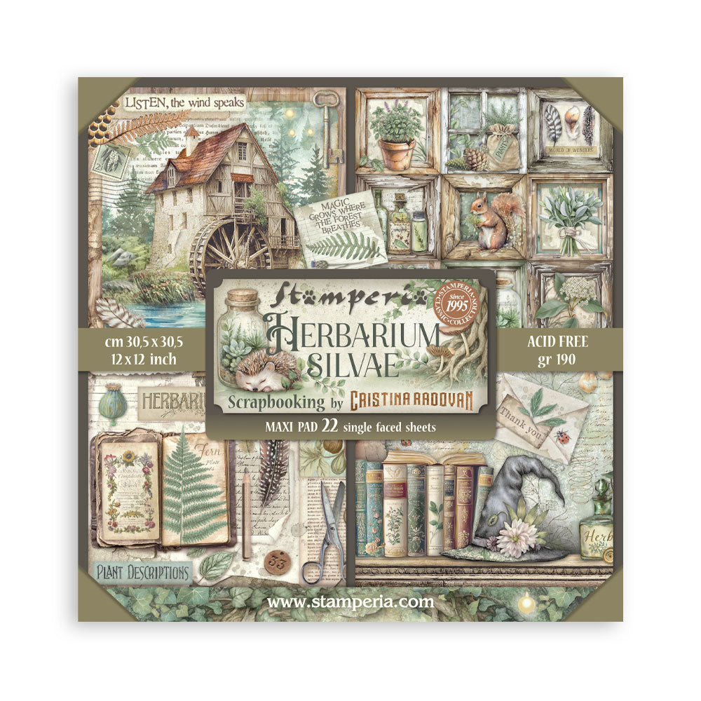 Stamperia -  (12”X12”) Single Face 22 sheets - Herbarium Silvae