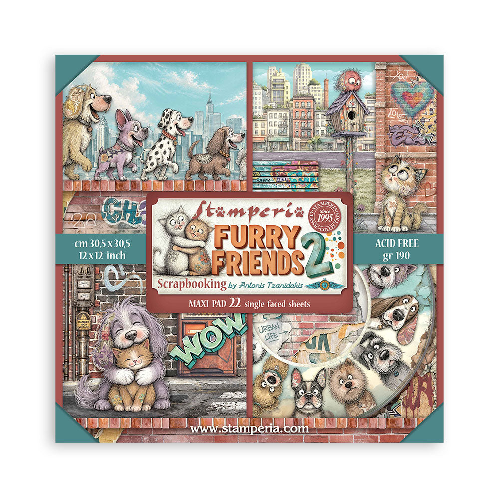 Stamperia -  (12”X12”) Single Face 22 sheets - Furry Friends 2