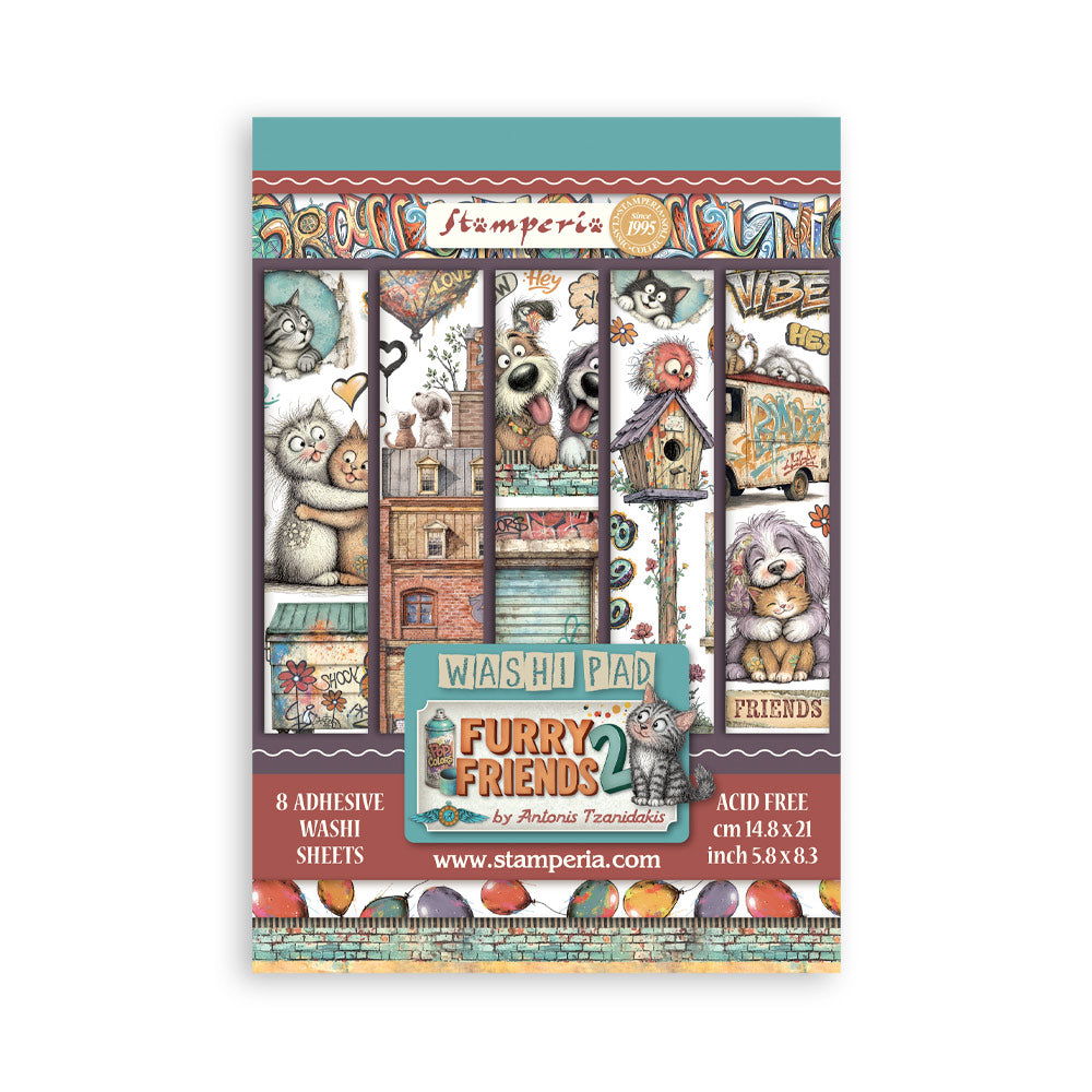 Pre Order - Stamperia - Washi Pad 8 Sheets A5 - Furry Friends 2 (Available end of October)