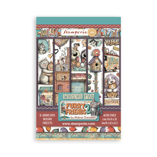 Pre Order - Stamperia - Washi Pad 8 Sheets A5 - Furry Friends 2 (Available end of October)
