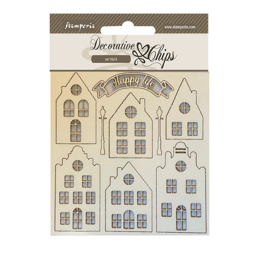 Stamperia - Decorative Chips -  14 X 14 cm - Cozy Houses